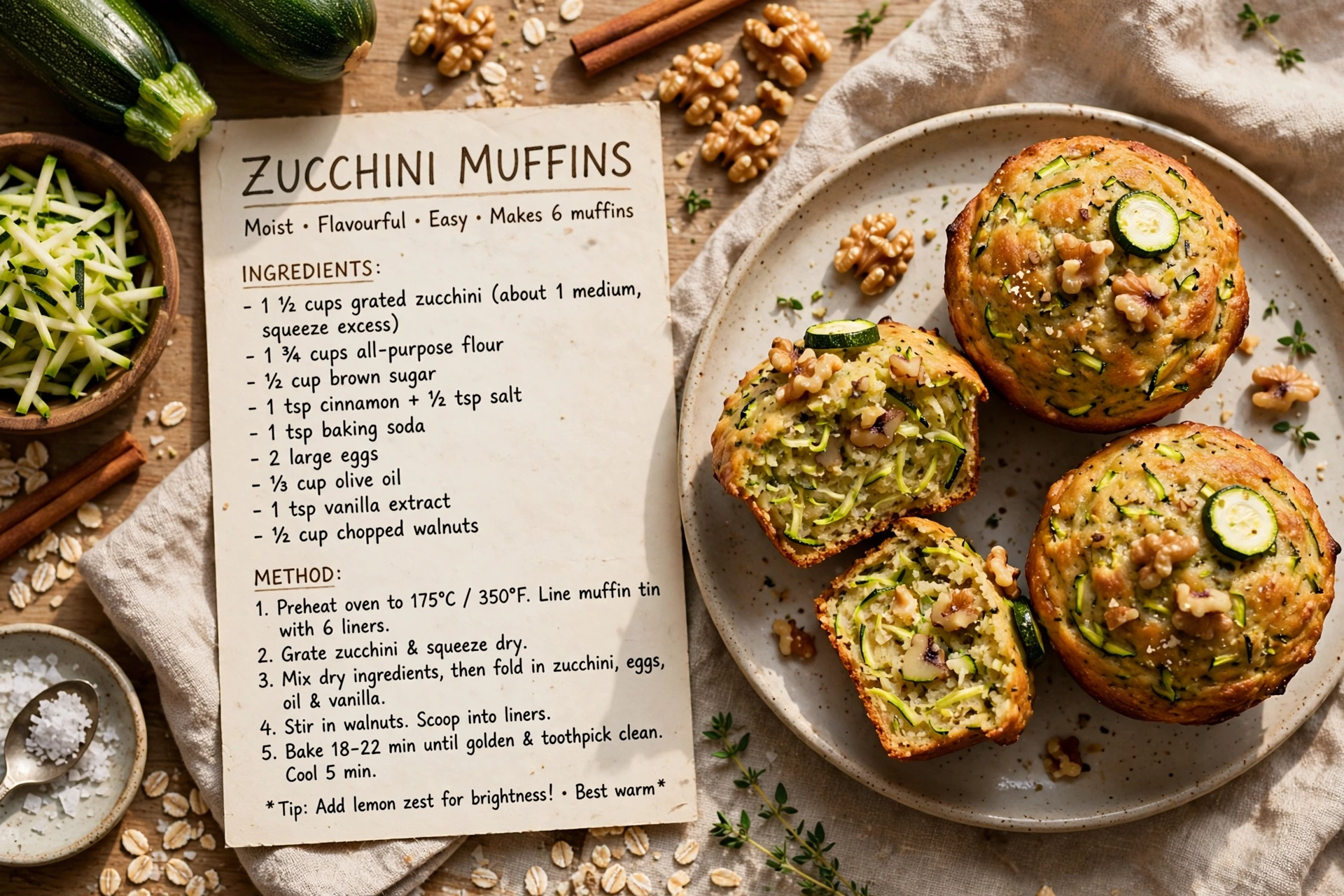 Moist Zucchini Oatmeal Muffins